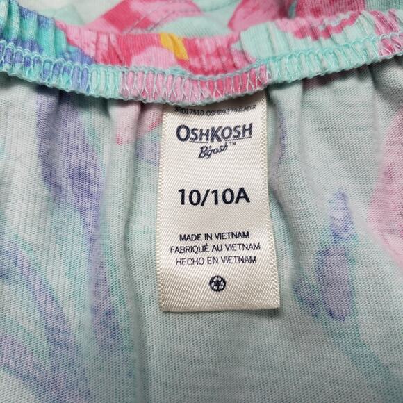 Oshkosh B'gosh Linen Blend Tank Shorts Set Girls 10/10A Pink Green Floral Peplem - Picture 13 of 16